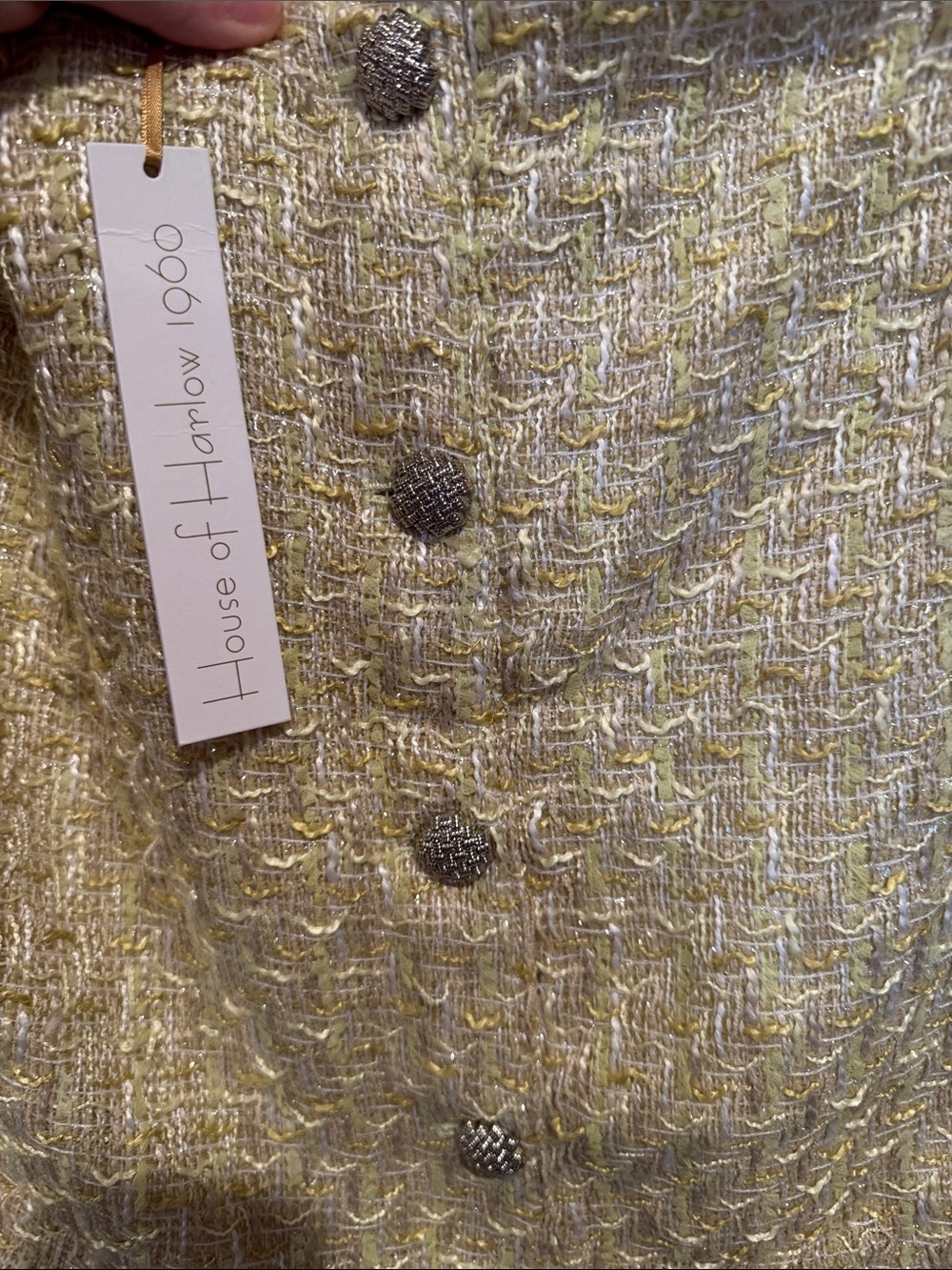 House of Harlow 1960 Pale Yellow Tweed Button-Front Mini Skirt - Picture 4 of 8